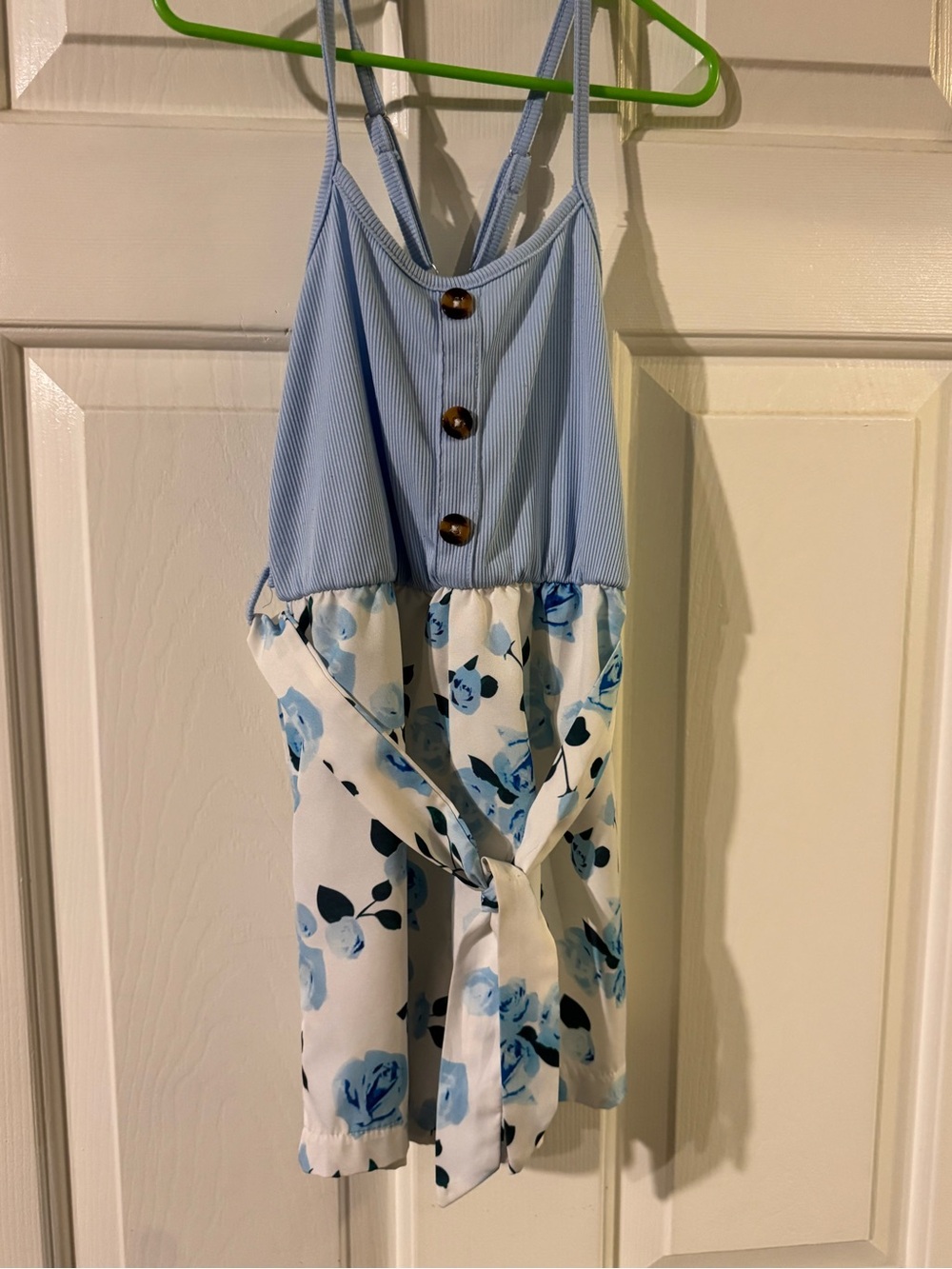 Light Blue Floral Tie-Front Kids Romper